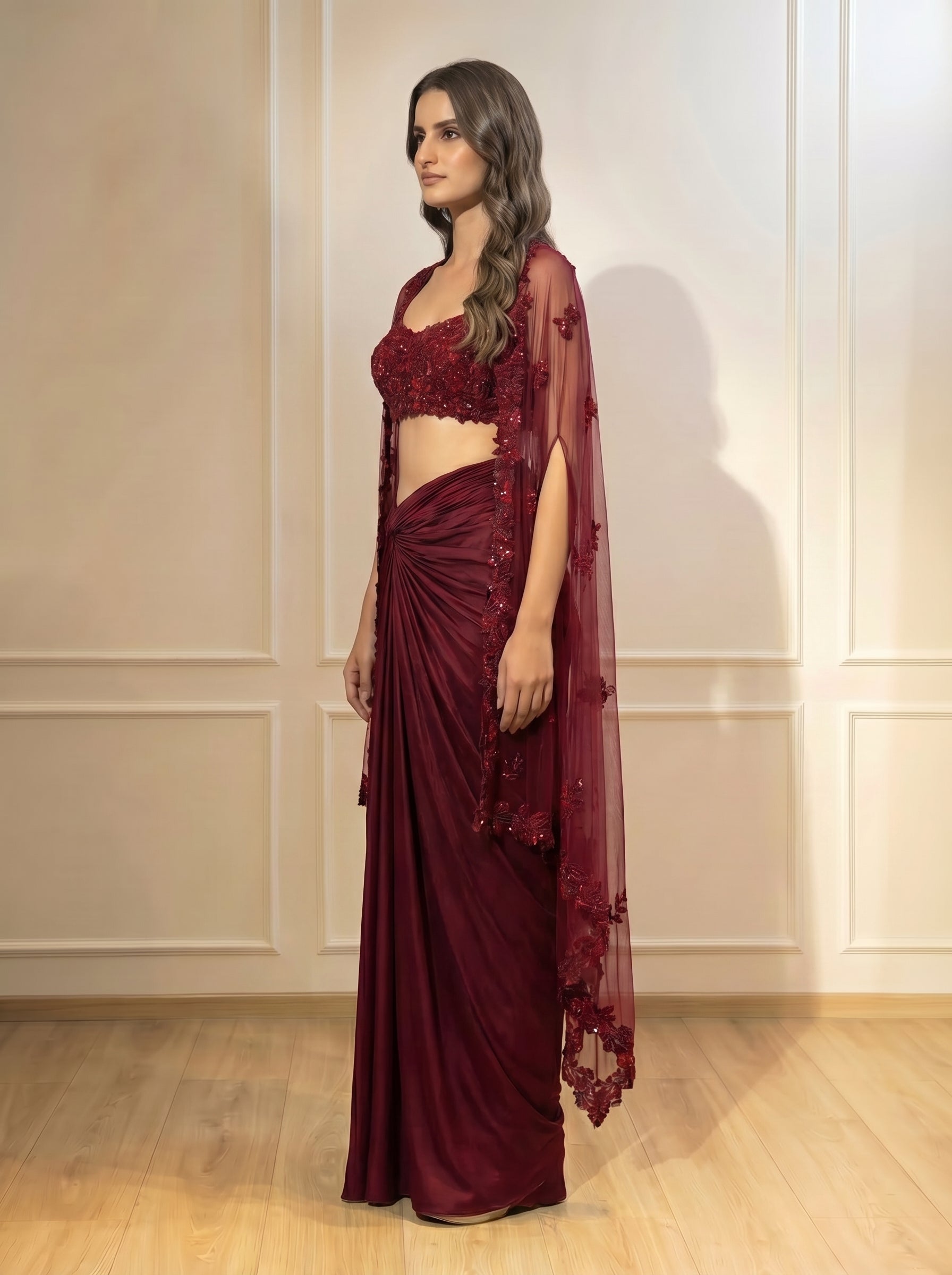 The Leafy Cape Set - Maroon