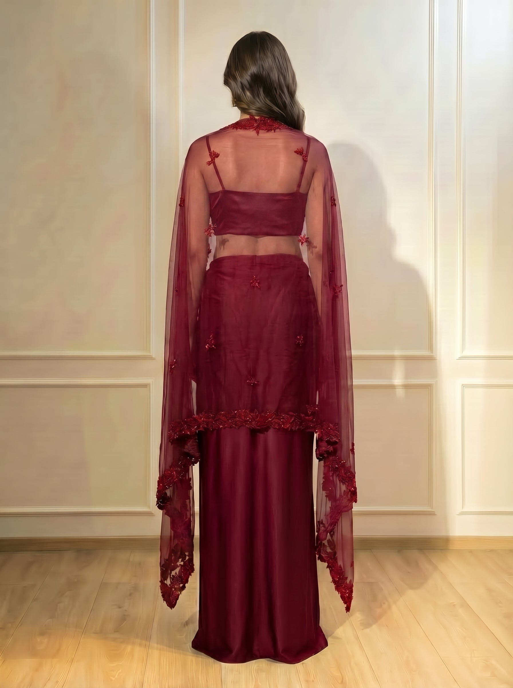 The Leafy Cape Set - Maroon