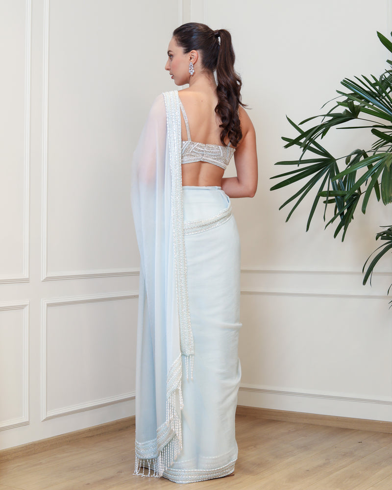 Ether Frosted Blue Saree
