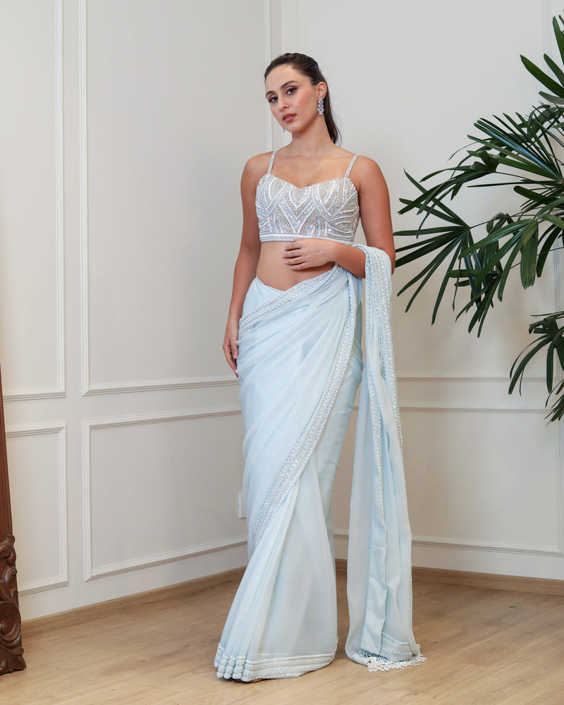 Ether Frosted Blue Saree