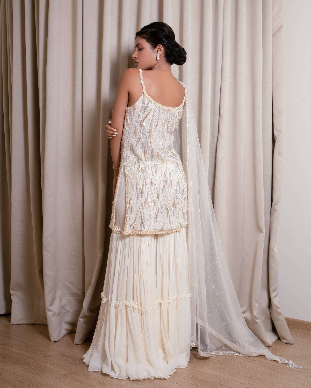 Ivory Sharara Set with Rosegold Embroidery