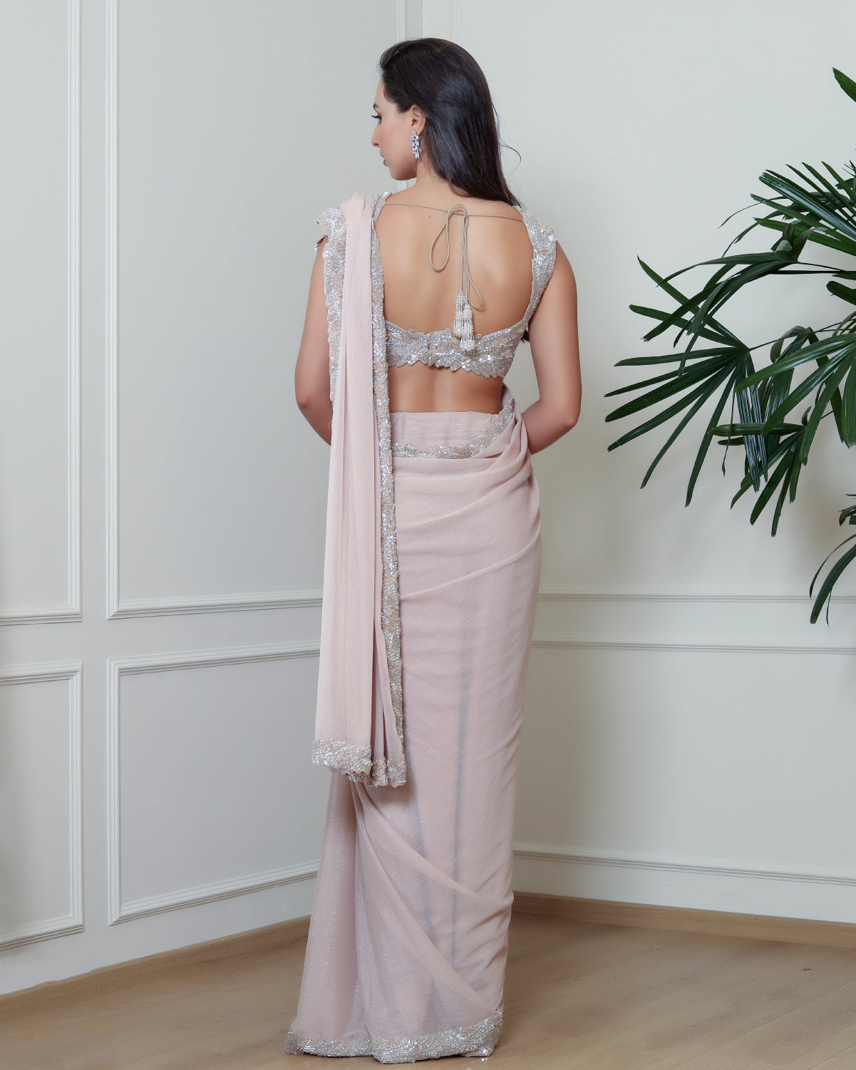 Nude Leafy Saree set
