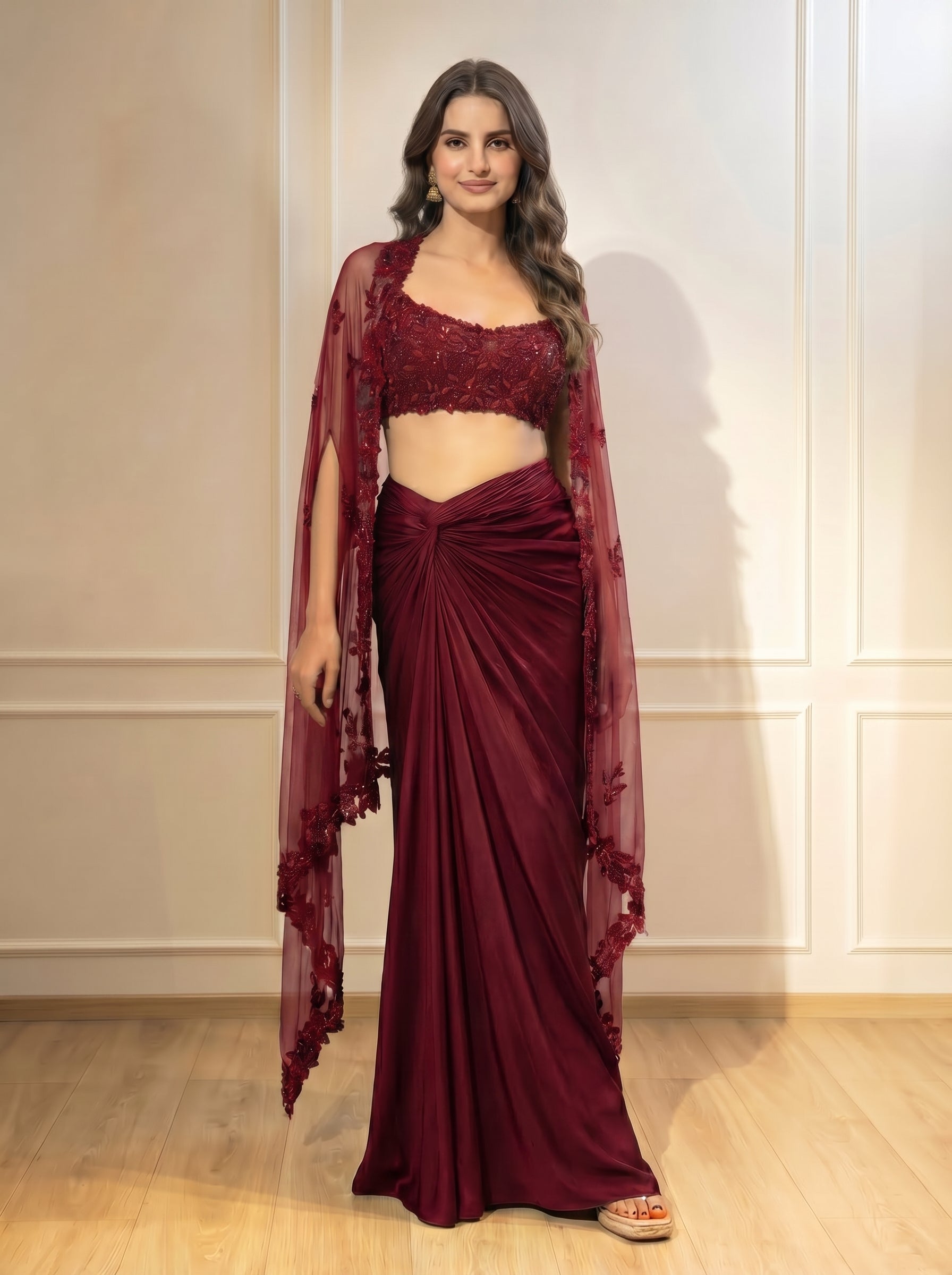 The Leafy Cape Set - Maroon