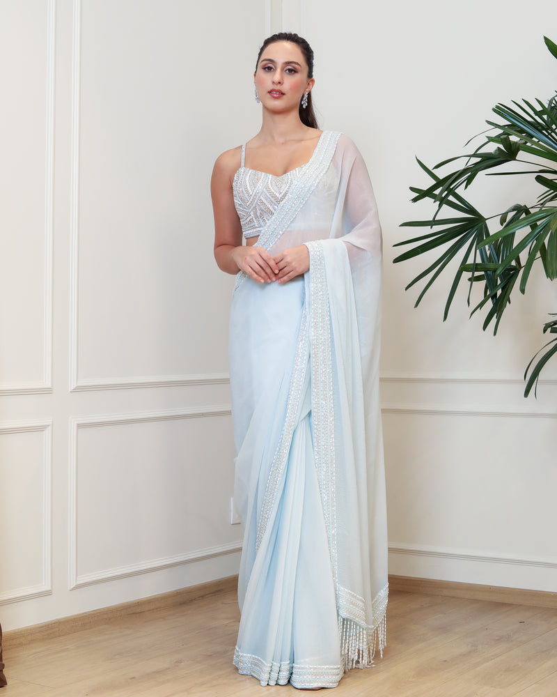 Ether Frosted Blue Saree