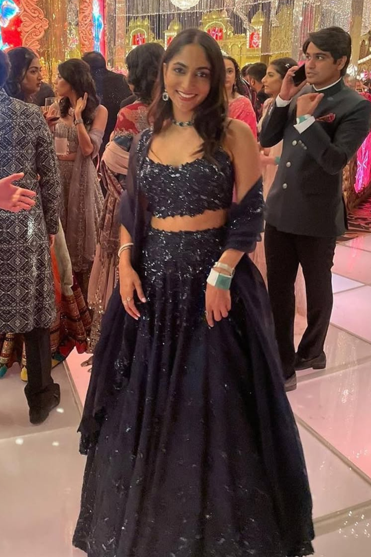 Midnight Blue Leafy Lehenga