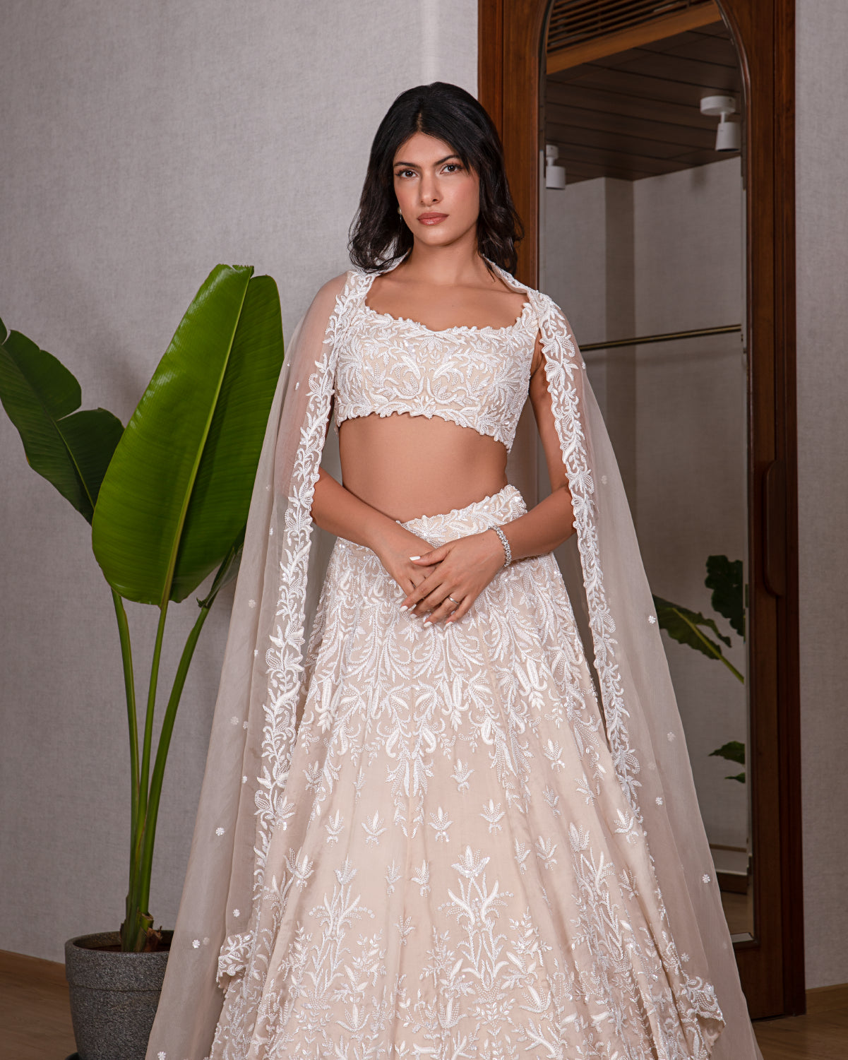 Kohinoor White & Beige Lehenga